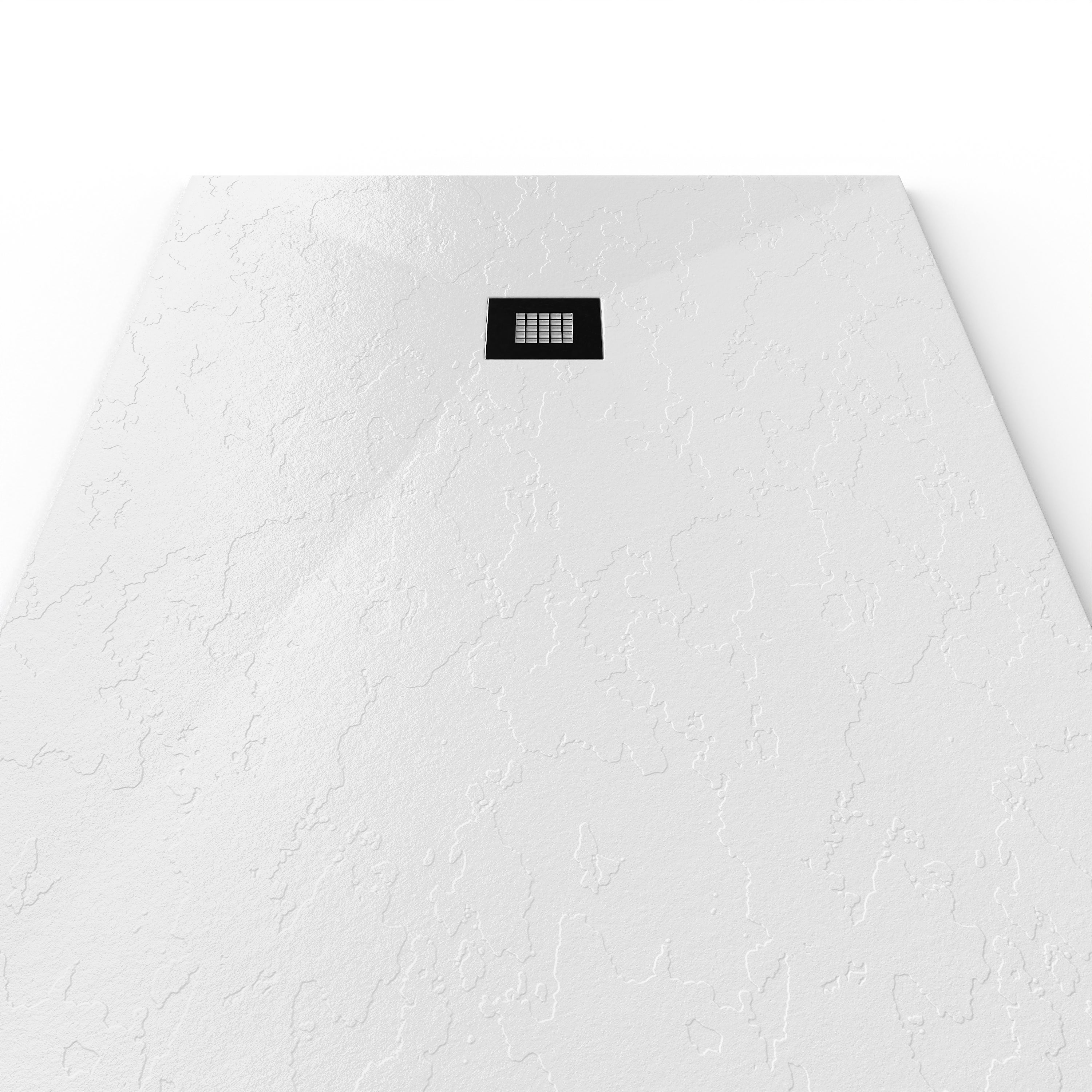 NEBADOON | Plato Ducha de Resina Modelo Roma - Textura Pizarra Antideslizante – Blanco (RAL 9003) 70x70cm – Incluye Válvula Desagüe y Rejilla - 2