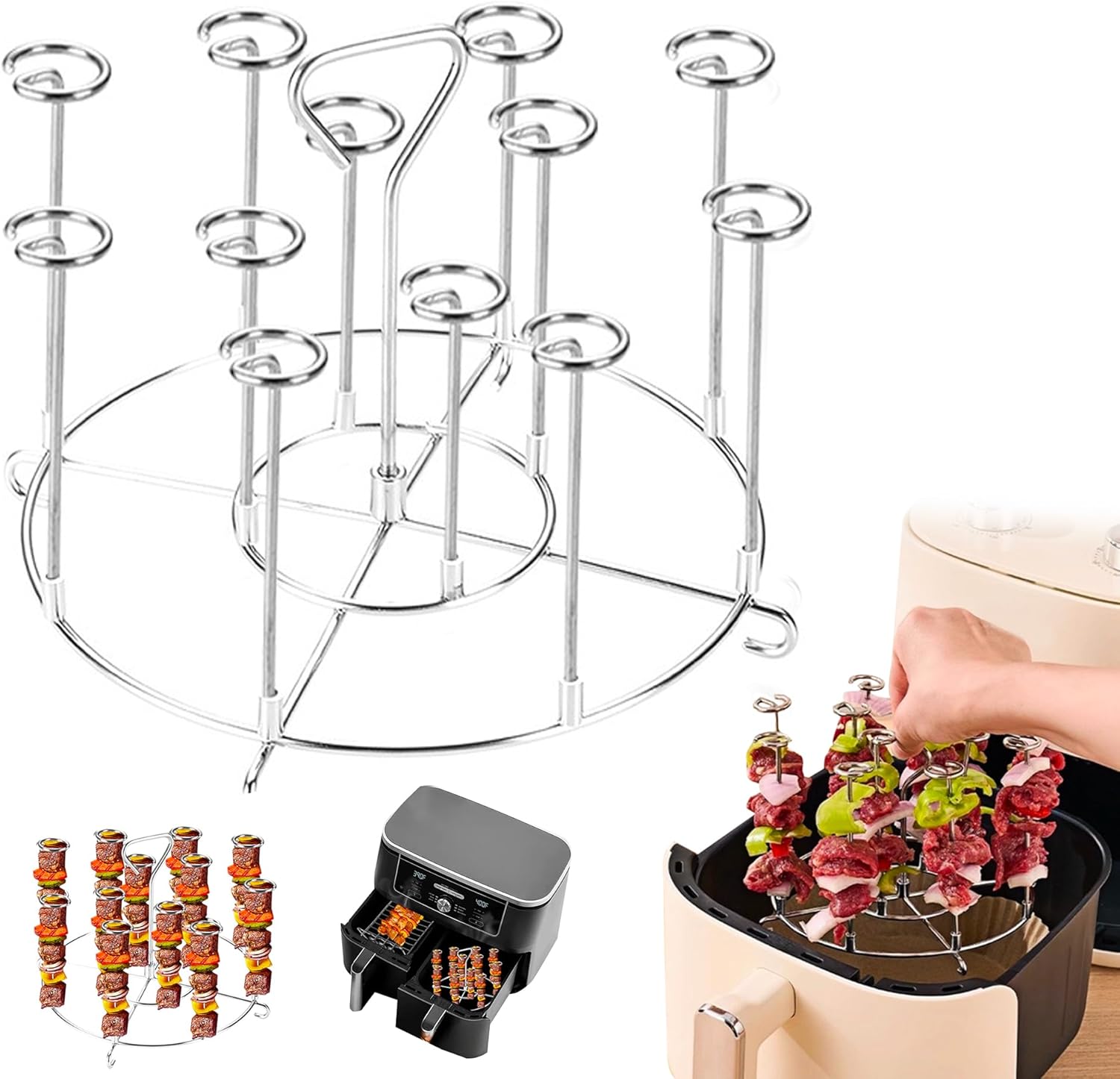Grill z 12 szpikulcami, akcesoria do grilla ze stali nierdzewnej do okrągłych frytkownic powietrznych, pionowy stojak do frytkownicy powietrznej