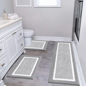 Tappeto da bagno in ciniglia, extra morbido e assorbente, lavabile in lavatrice, ad asciugatura rapida, tappeto in peluche per vasca, doccia e stanza da bagno, grigio (50 x 80 cm