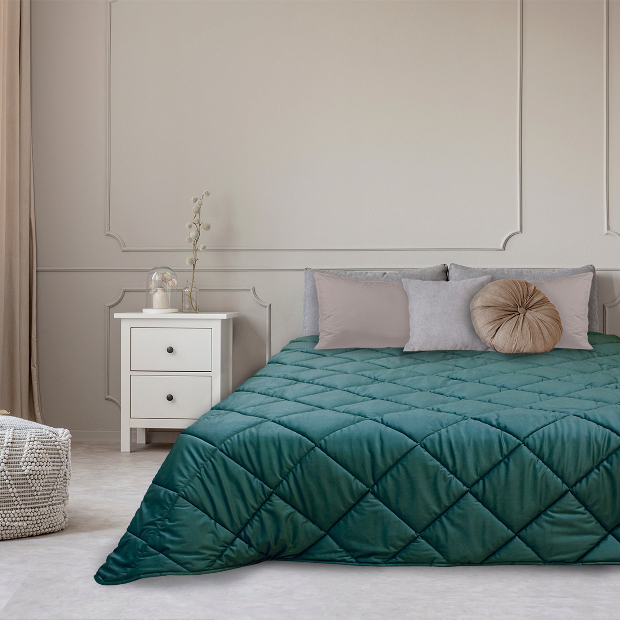 TRAPUNTA INVERNALE MATRIMONIALE IN VELLUTO COLORE VERDE PETROLIO