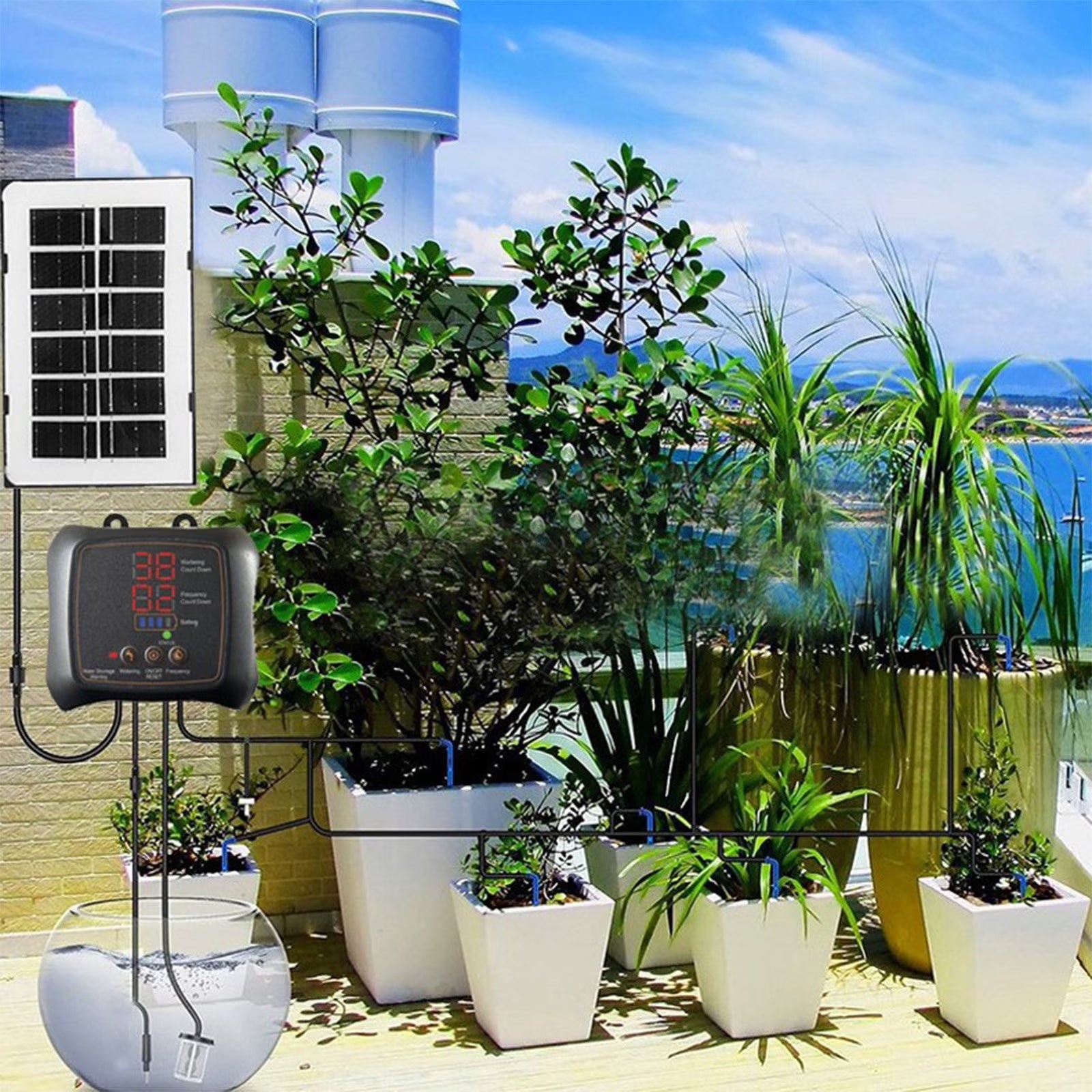Kit d'irrigation goutte à goutte solaire, système d'irrigation automatique solaire, adapté à 16 plantes en pot, arrosage programmé. - 2