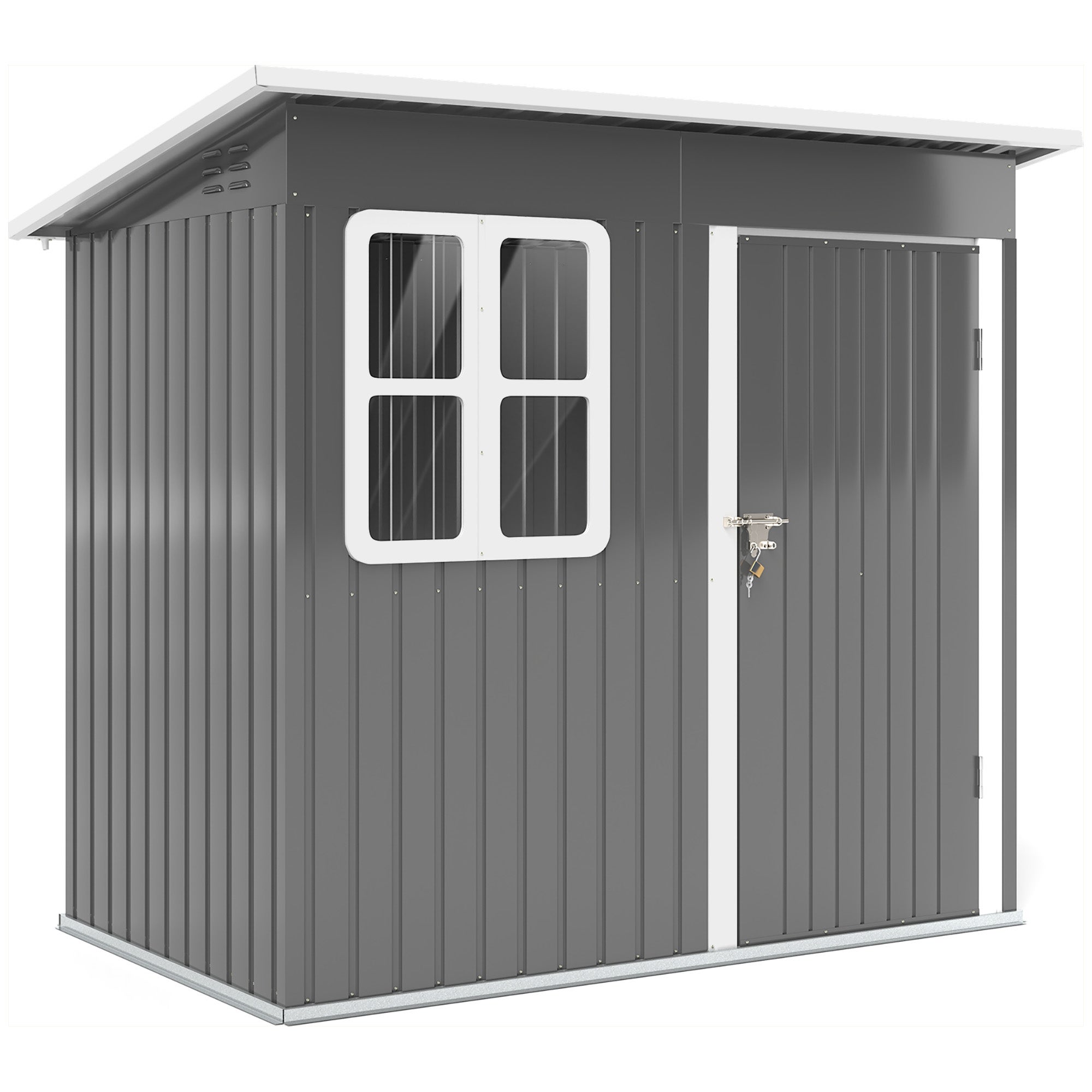 Magazin pentru scule Outsunny 2,55 m², magazie de gradina cu acoperis inchis, 221 x 133 x 190/173 cm, magazie pentru scule cu usa cu incuietoare