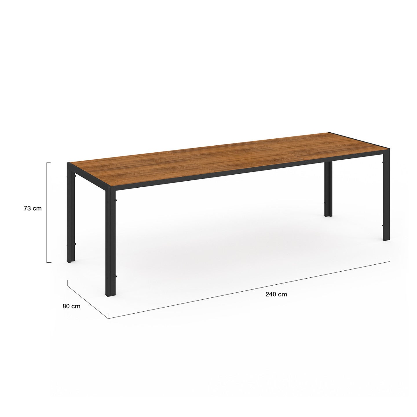 Salon de jardin NOUMEA table 240 cm plateau verre trempé effet bois et 10 chaises empilables noir et bois - 5