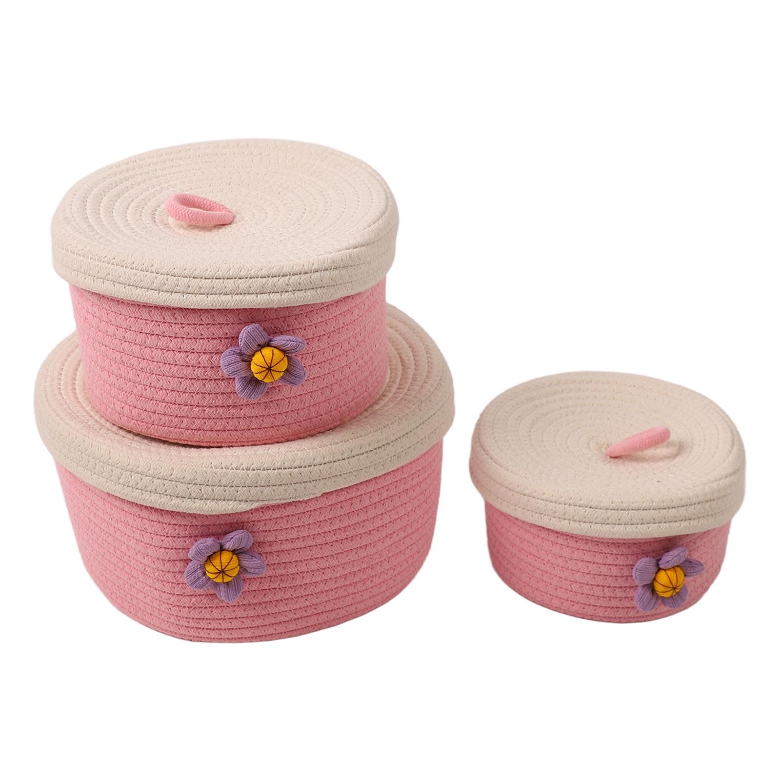 PINGEUI Lot De 3 Paniers De Rangement En Rotin Tressé Avec Couvercle - Grand Moyen Petit - Naturel Multifonctions