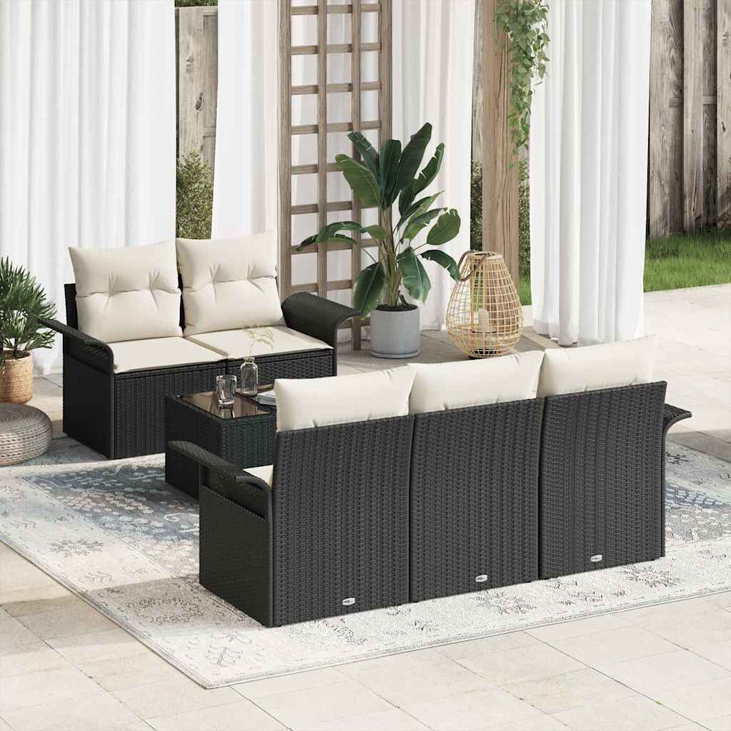 Zestaw Sof z poduszką 6 pcs Czarny polirattan vidaXL