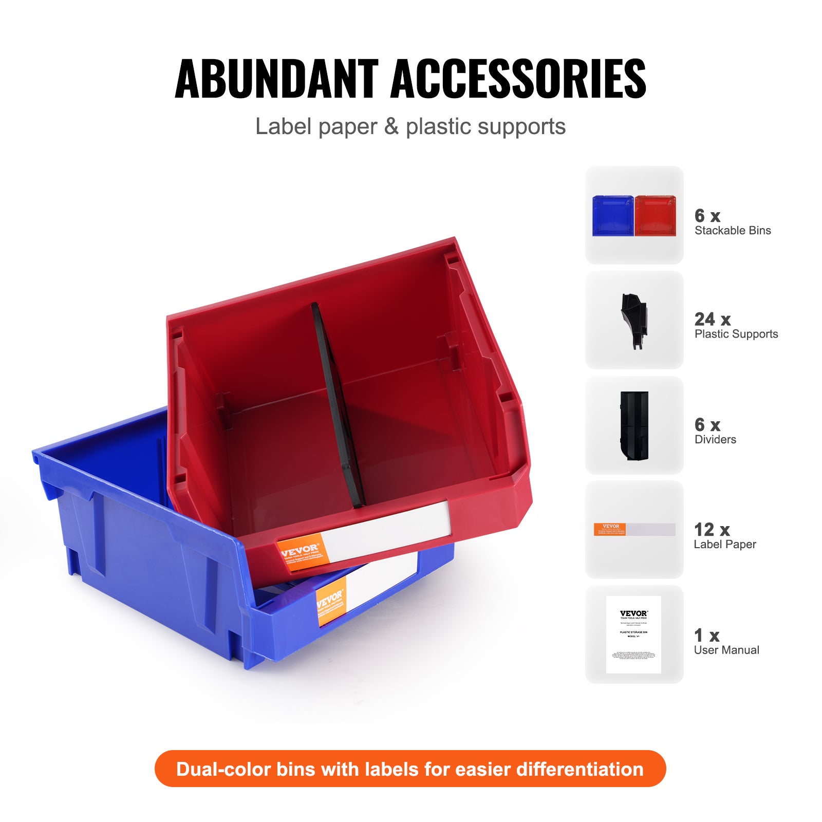 Bac à Bec Plastique VEVOR 6 Boites Rangement Empilables Atelier 276x279x128 mm Bleu/Rouge Combinaison Conteneur de Stockage Robustes pour Placard - 5