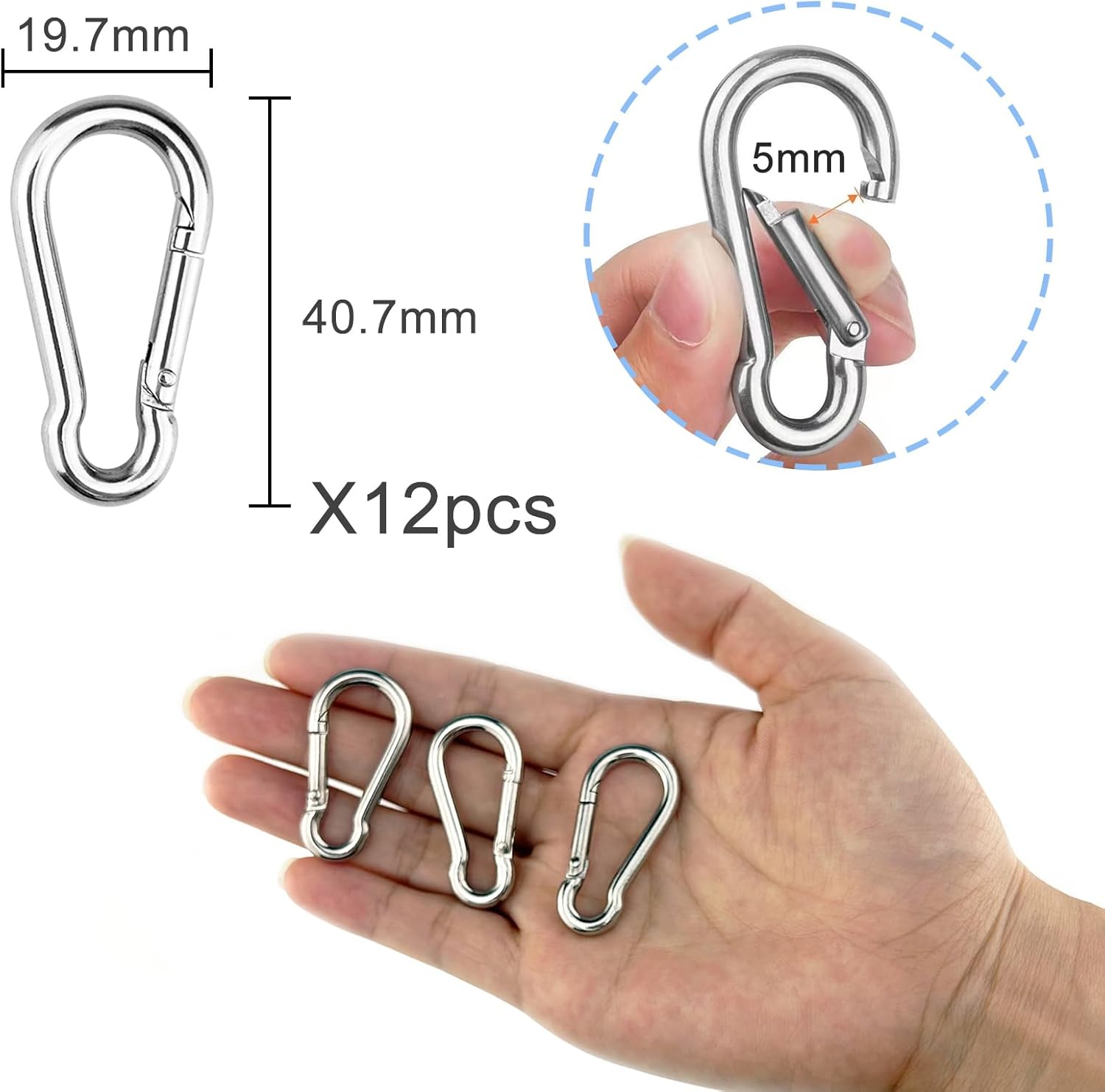 Mousquetons Acier Inoxydable - Lot de 12 - Résistants, Multi-usages pour Sport, Camping, Animaux - 2