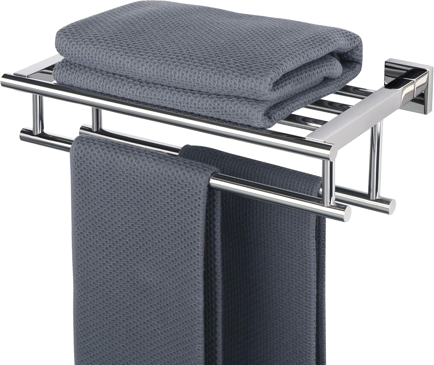 Podwójny wieszak na ręczniki, 50 cm długości (lśniący srebrny)