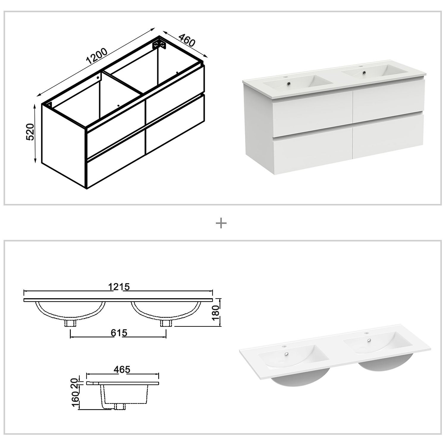 Ensemble meubles salle de bain 120cm double vasque + miroir Blanc - OCEAN - 4