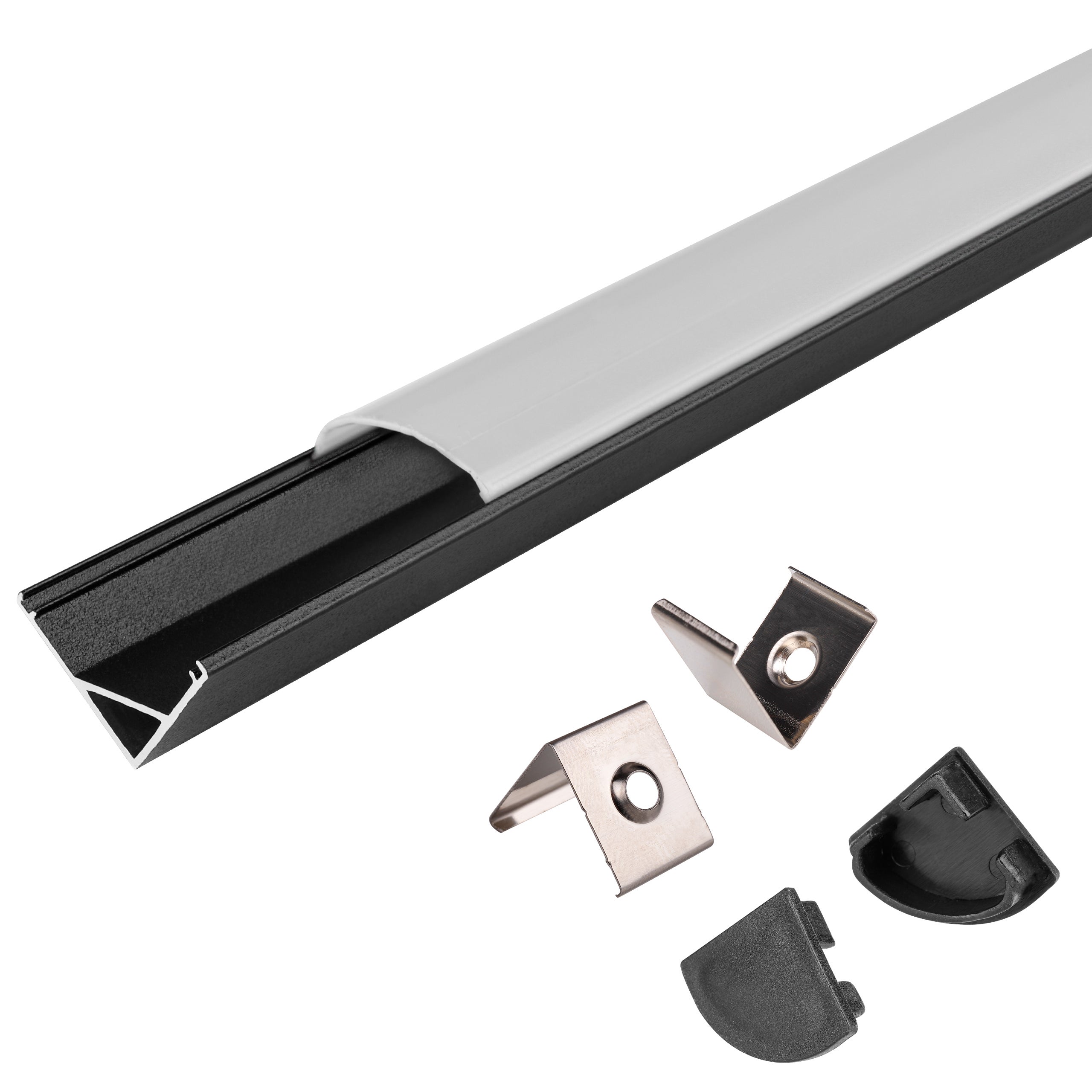 Profil LED aluminiowy narożny 2m czarny z kloszem mlecznym XUDO