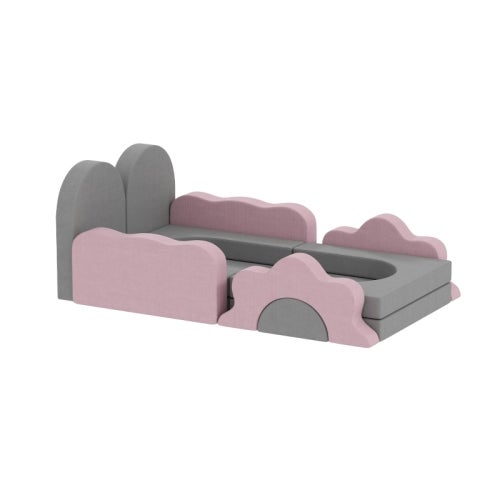 Conjunto 12 blocos de espuma infantil, escalar, construir e brincar, tapete interior com capa em bombazina, cinza e rosa - 2