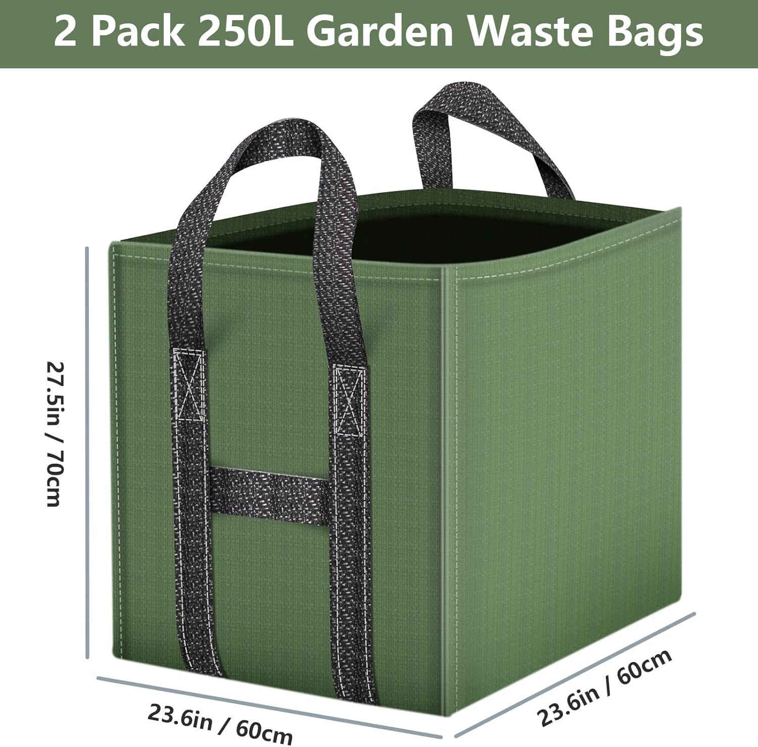Lot de 2 Sac Jardin Dechets Verts 250L, Sacs de déchets Jardin résistants en PP Robuste, Sacs Poubelle de Jardin Pliables et Réutilisables - 2