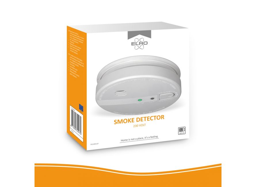ELRO FS1105P Détecteur de fumée - 230V - Branchement secteur - avec batterie de secours 5 ans - Conforme à la norme européenne EN14604 - 6