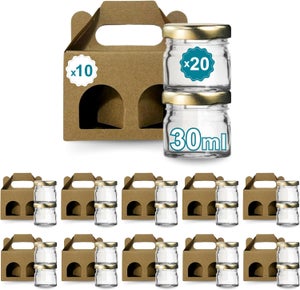 Kingrol Confezione da 60 mini barattoli in vetro con coperchio a vite dorato, barattoli rotondi da 45 ml per spezie, erbe, marmellate, artigianato, bomboniere nuziali, decorazioni