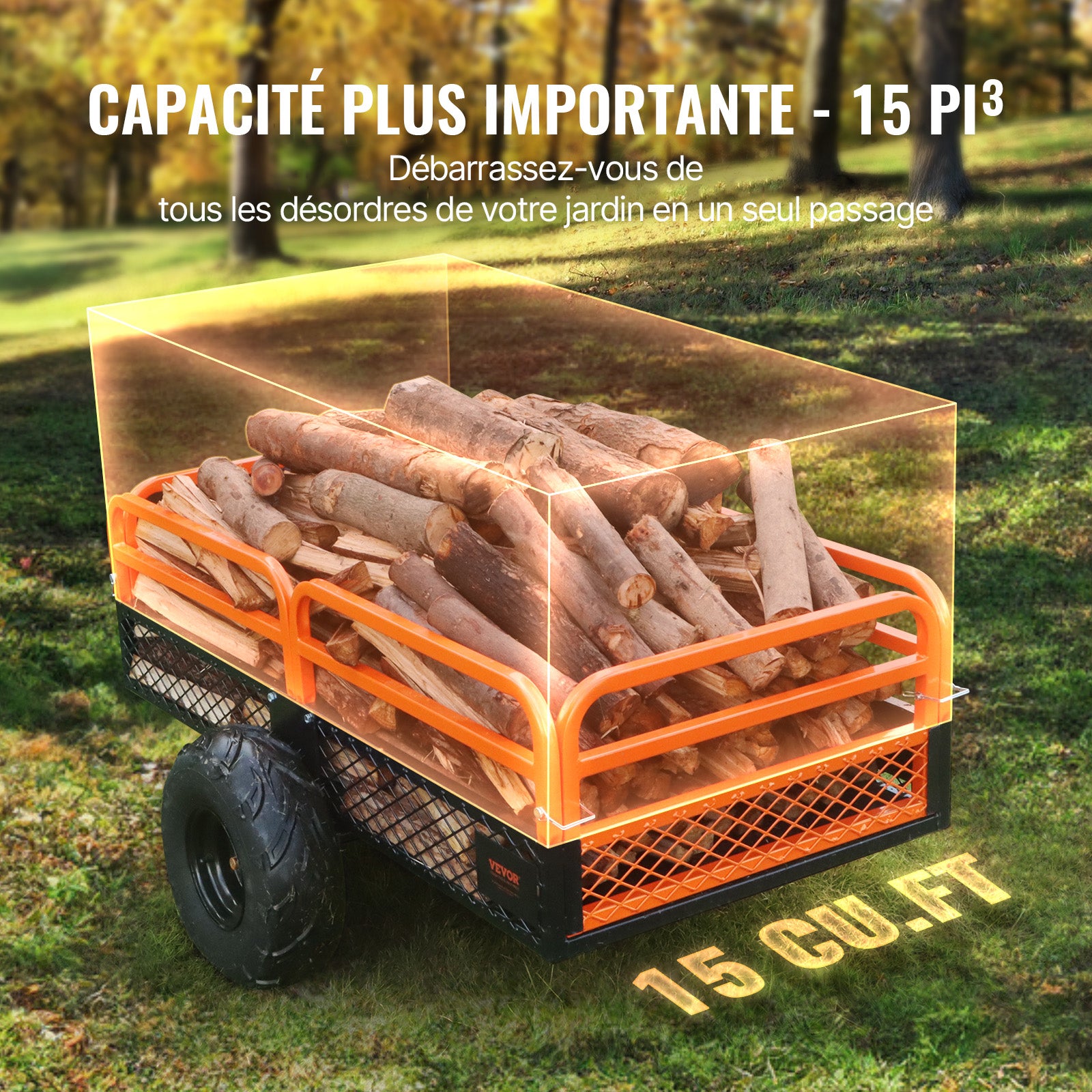 Remorque utilitaire robuste 680 kg SucceBuy, benne basculante de jardin 0,4 m³ avec côtés amovibles, idéale pour tracteur tondeuse ATV UTV - 5