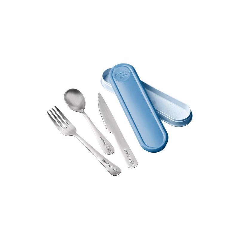 Couverts transportables - Cuillère - Fourchette - Couteau - Inox - Boîte bleu - Maped
