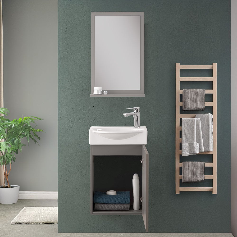 Mobiletto bagno sospeso 39 cm mini salvaspazio grigio 1 anta Elys - 5