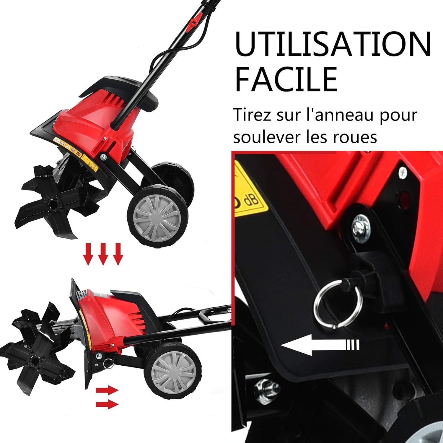 1500W Zappatrice Elettrica, Motocoltivatore con 6 Lame, Profondità di Lavoro 220mm, Larghezza di Lavoro 430mm, Ruote Pieghevoli, Manico Pieghevole - 4