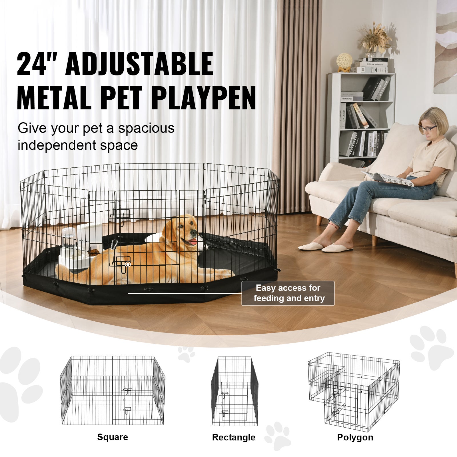 Valla para perros,paquete de SucceBuy 8,valla metálica plegable de 61 cm con almohadilla inferior y estacas,ideal para acampar y para el jardín - 4