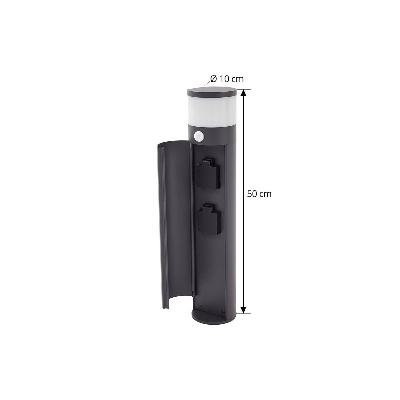 Lucande lampe pour socle Corban, gris, détecteur, prises, IP44, Borne lumineuse, luminaire pour socle - 5