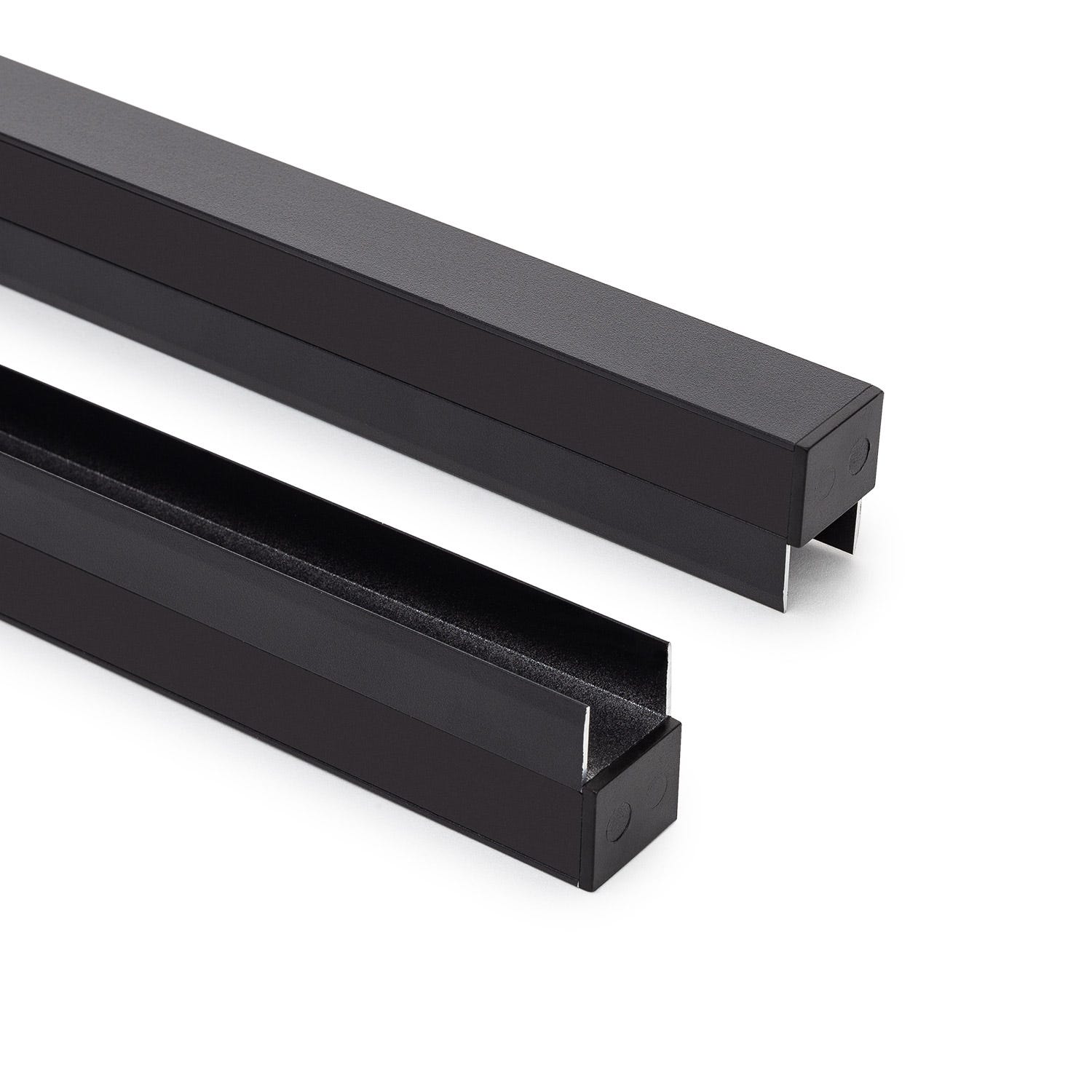Profilé LED ST10 Aluminium Noir 2M Avec Couvercle Laiteux - Pour Bandes LED Jusqu'à 10mm