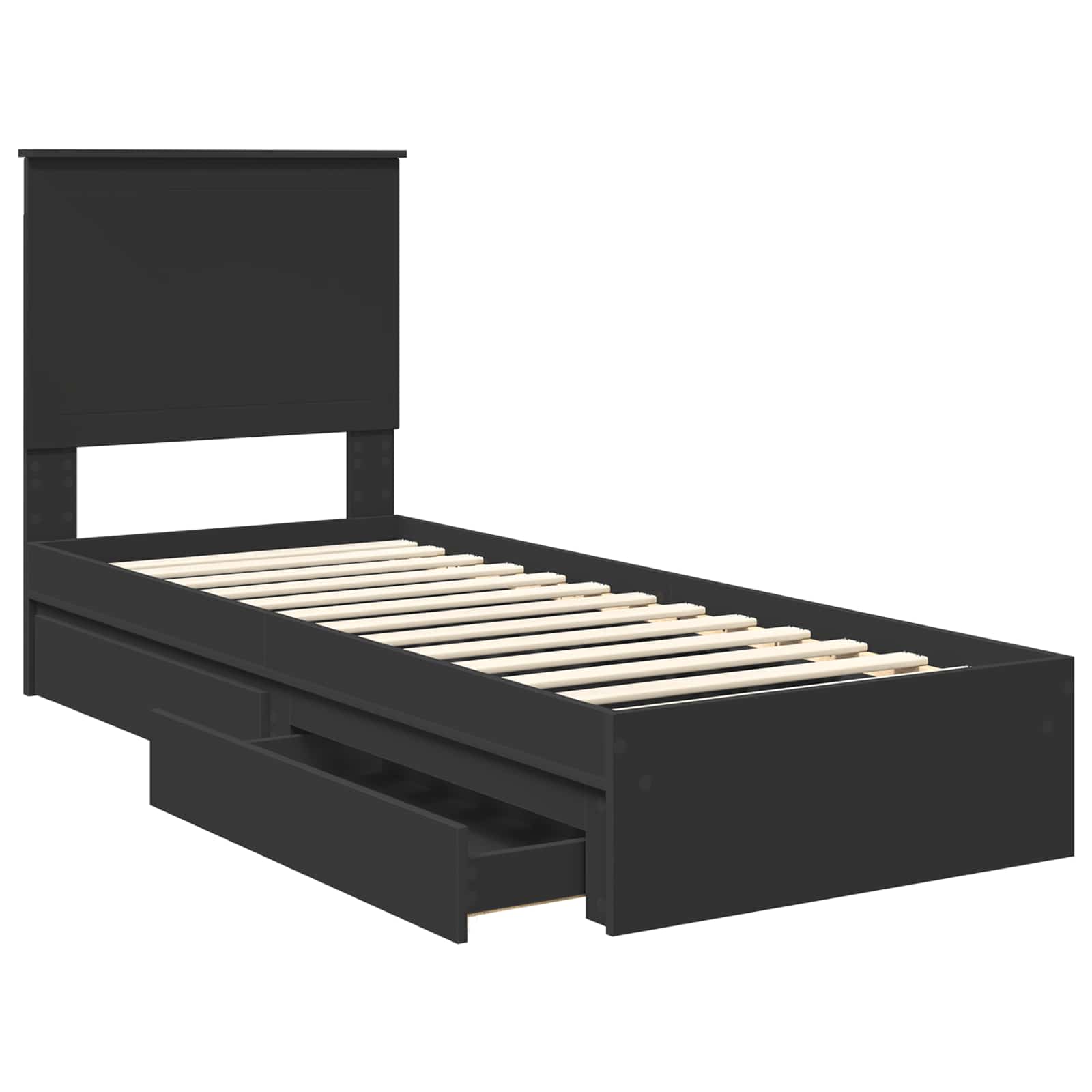 Lit de rangement avec tiroir noir 75 x 190 cm panneau de bois - 5