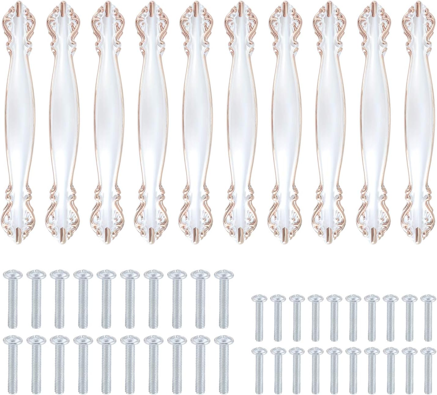 Zestaw 10 antycznych rzeźbionych łukowatych uchwytów meblowych (otwór 64 mm), biały
