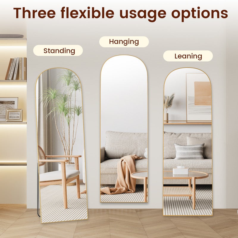 Espejo de cuerpo entero 162 x 52 cm,RATTANTREE espejo arqueado, espejo de pie con soporte,espejo de cuerpo entero arqueado Dorado,pie o inclinable - 7