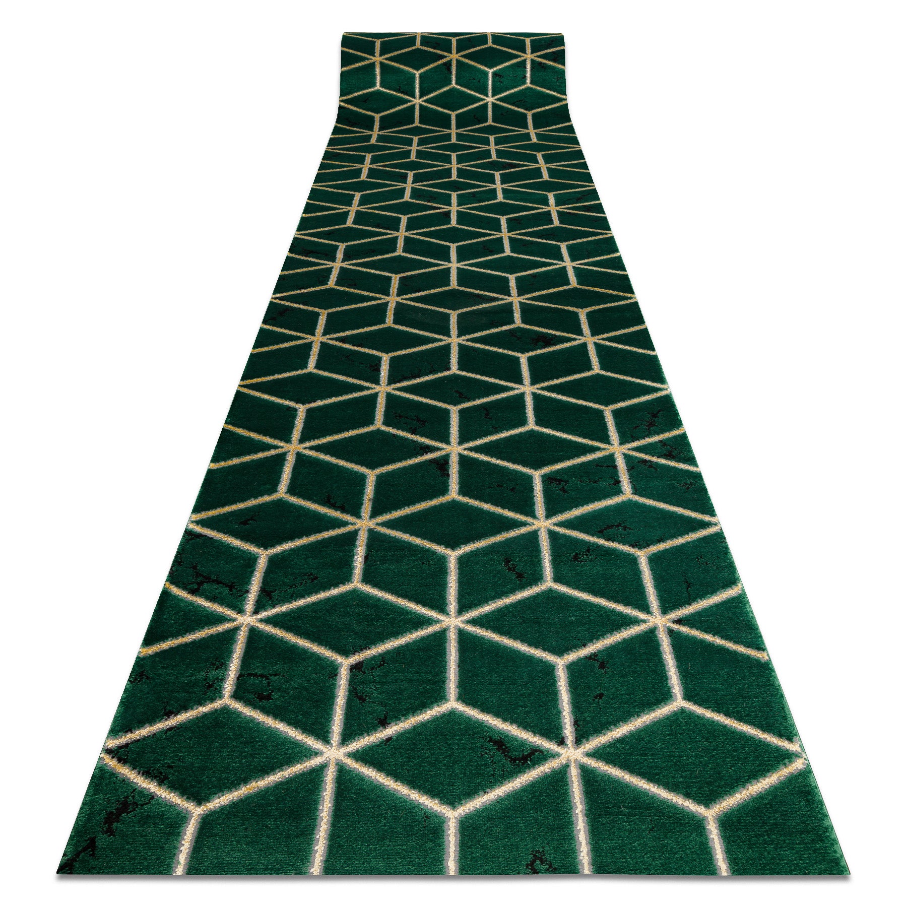 Chodnik EMERALD ekskluzywny 1014 glamour, stylowy kostka butelkowa zieleń / złoty 80 cm 80x320 cm
