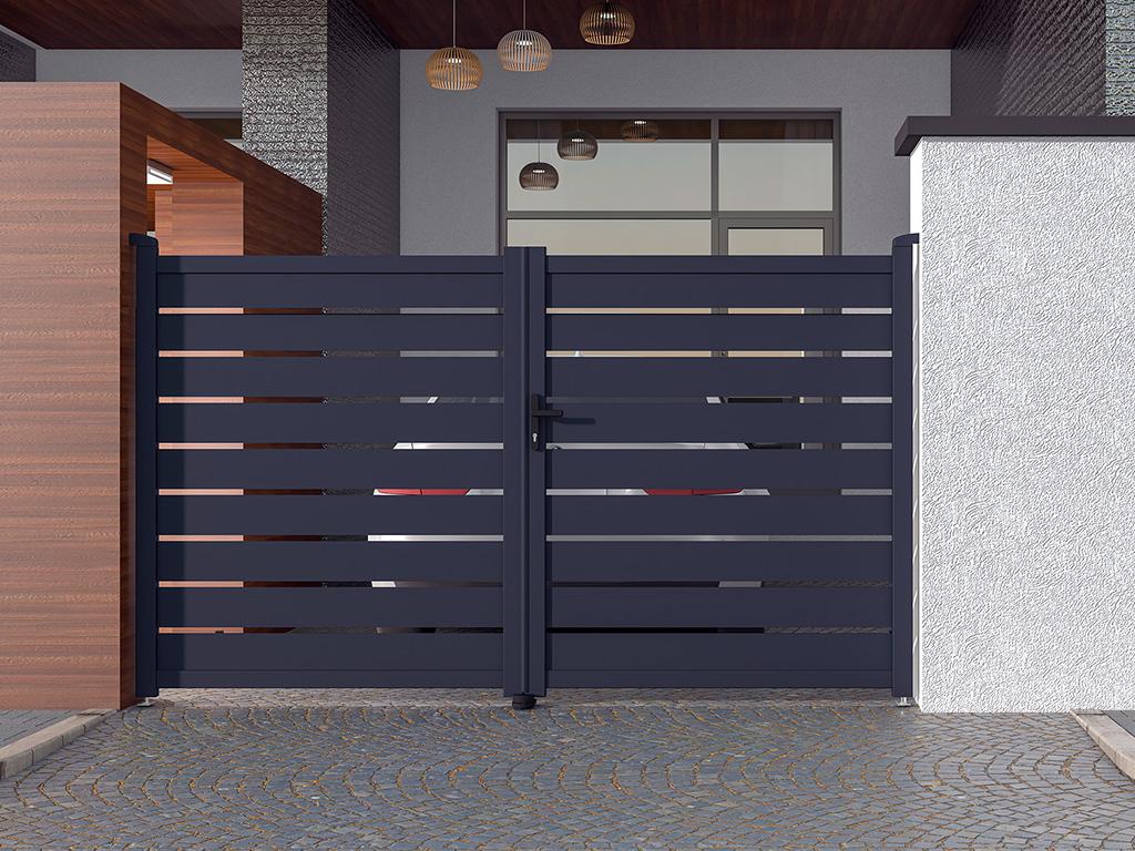 Brama wjazdowa rozwierna PRIMO, ażurowa, z aluminium w kolorze antracytowym – 300 ×&amp;nbsp;176 cm (szer. × wys.)