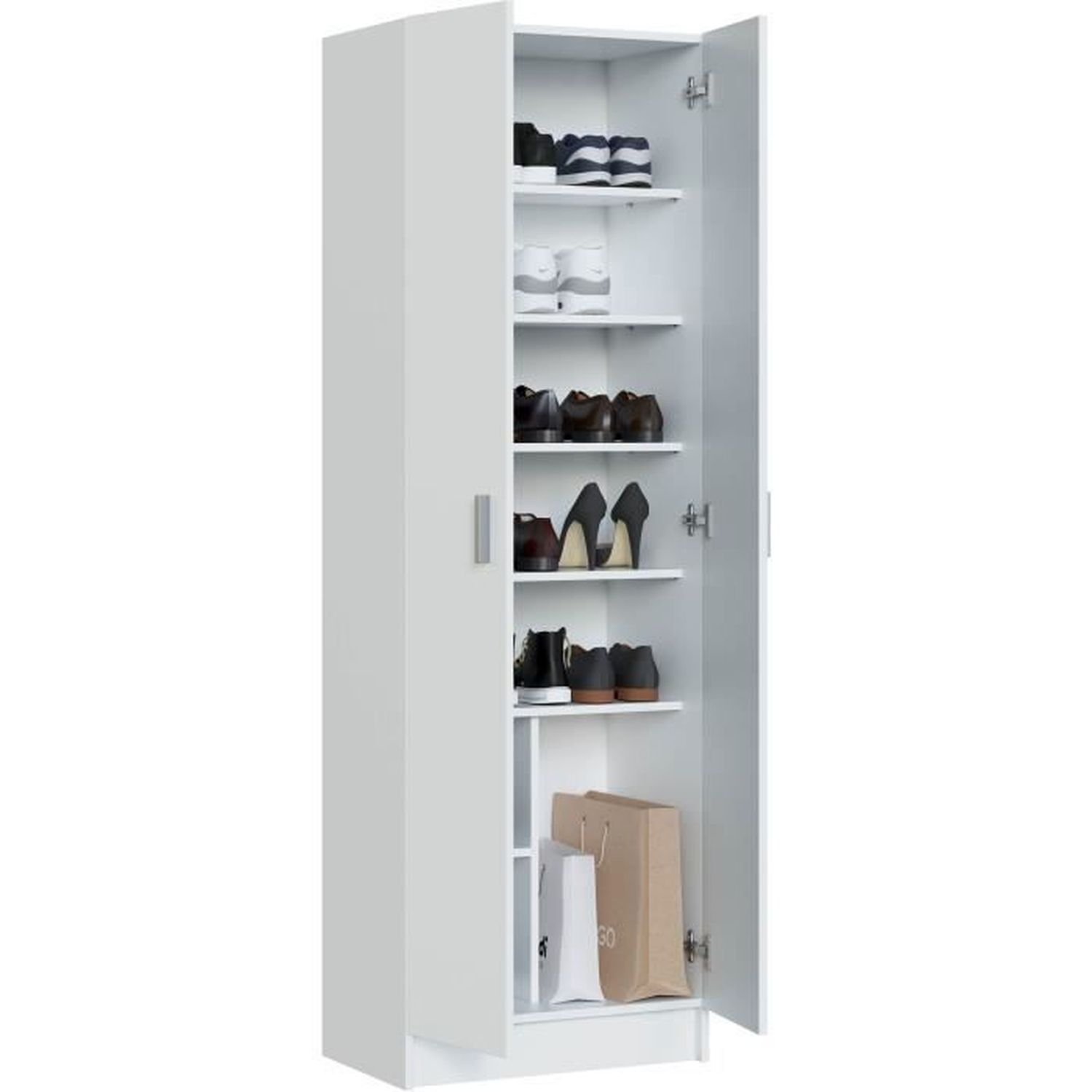 Armoire rangement chaussure - meuble d'entrée - 2 portes avec étageres- L 59 x P37 x H 180 cm - Multiusos - 5