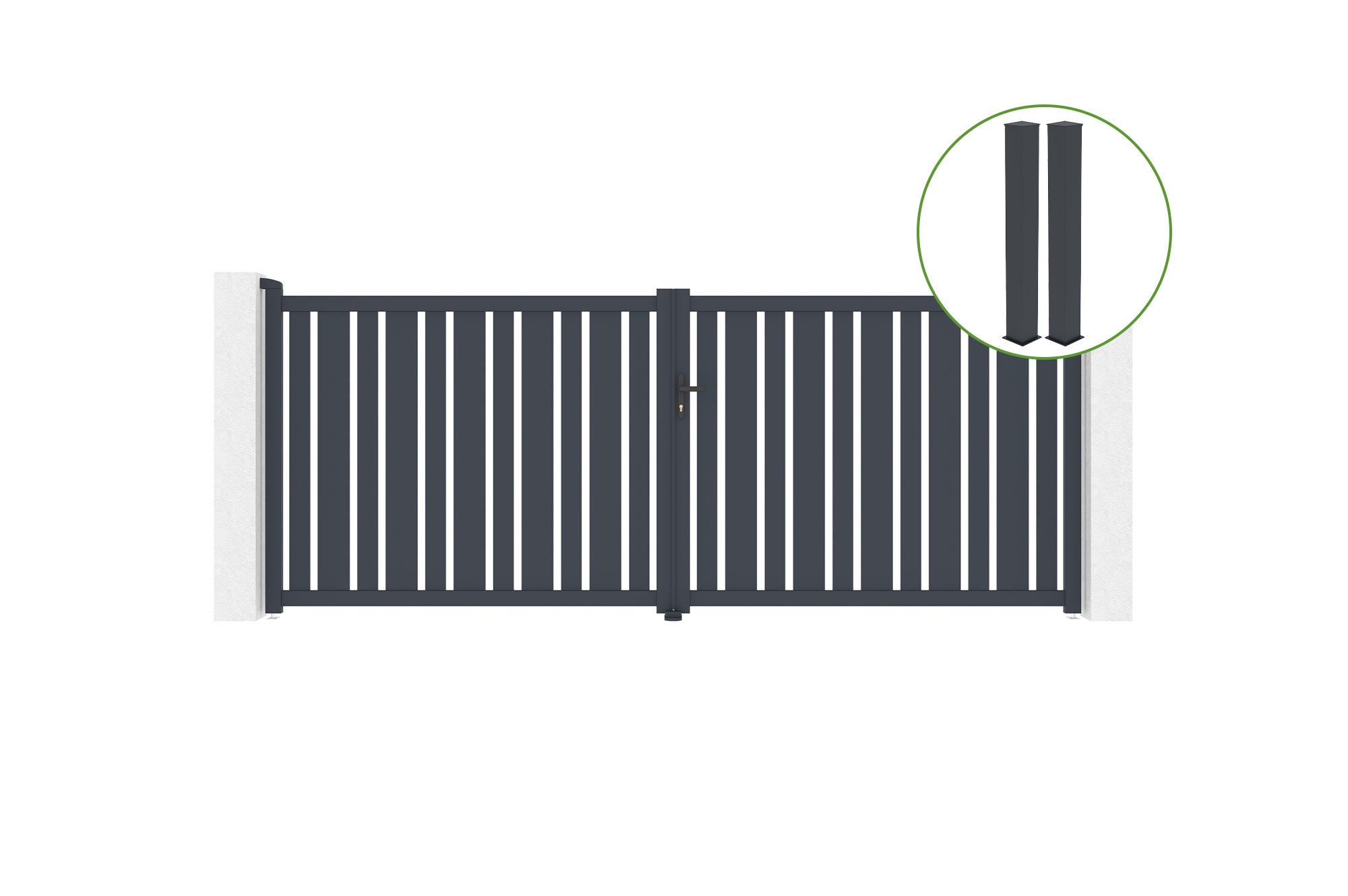 Brama skrzydłowa 4m VEYMONT wys. 160cm aluminium szare + 2 słupki 20x20cm wys. 1