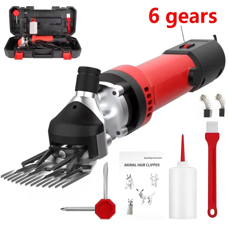 Tosquiadeira elétrica de ovelhas, máquina de tosquiar ovelhas com 6 velocidades ajustáveis, máquina de tosquiar profissional (vermelha) - 6