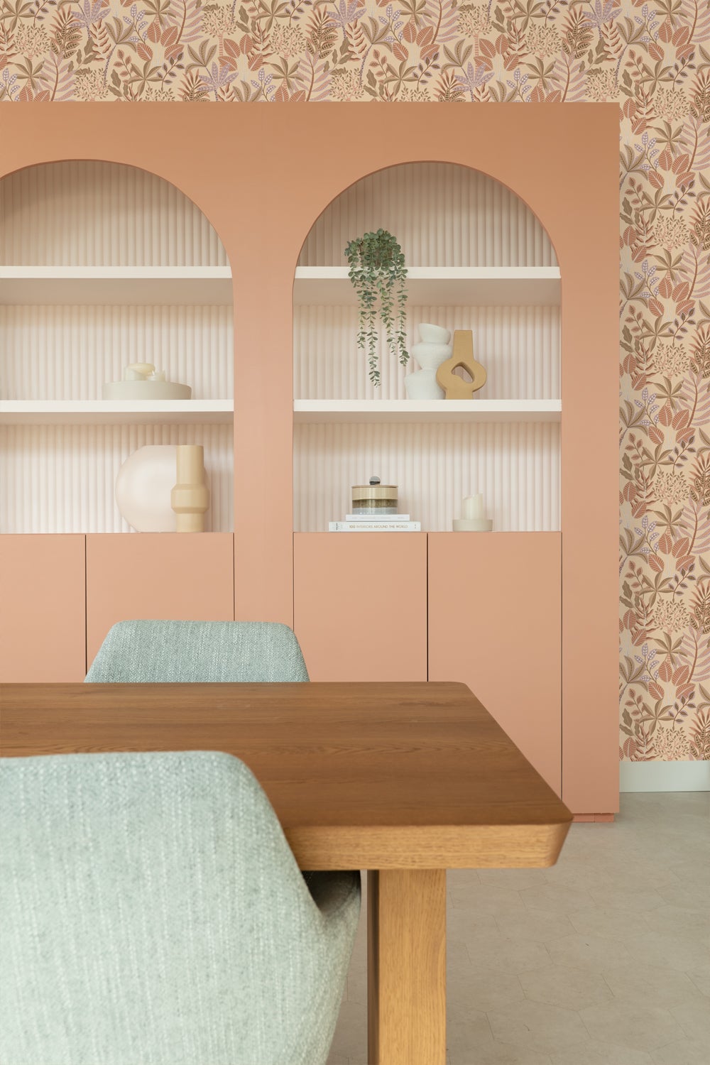 Papier peint feuilles beige, rose terracotta et lilas violet - 50 x 900 cm - ESTAhome - 5