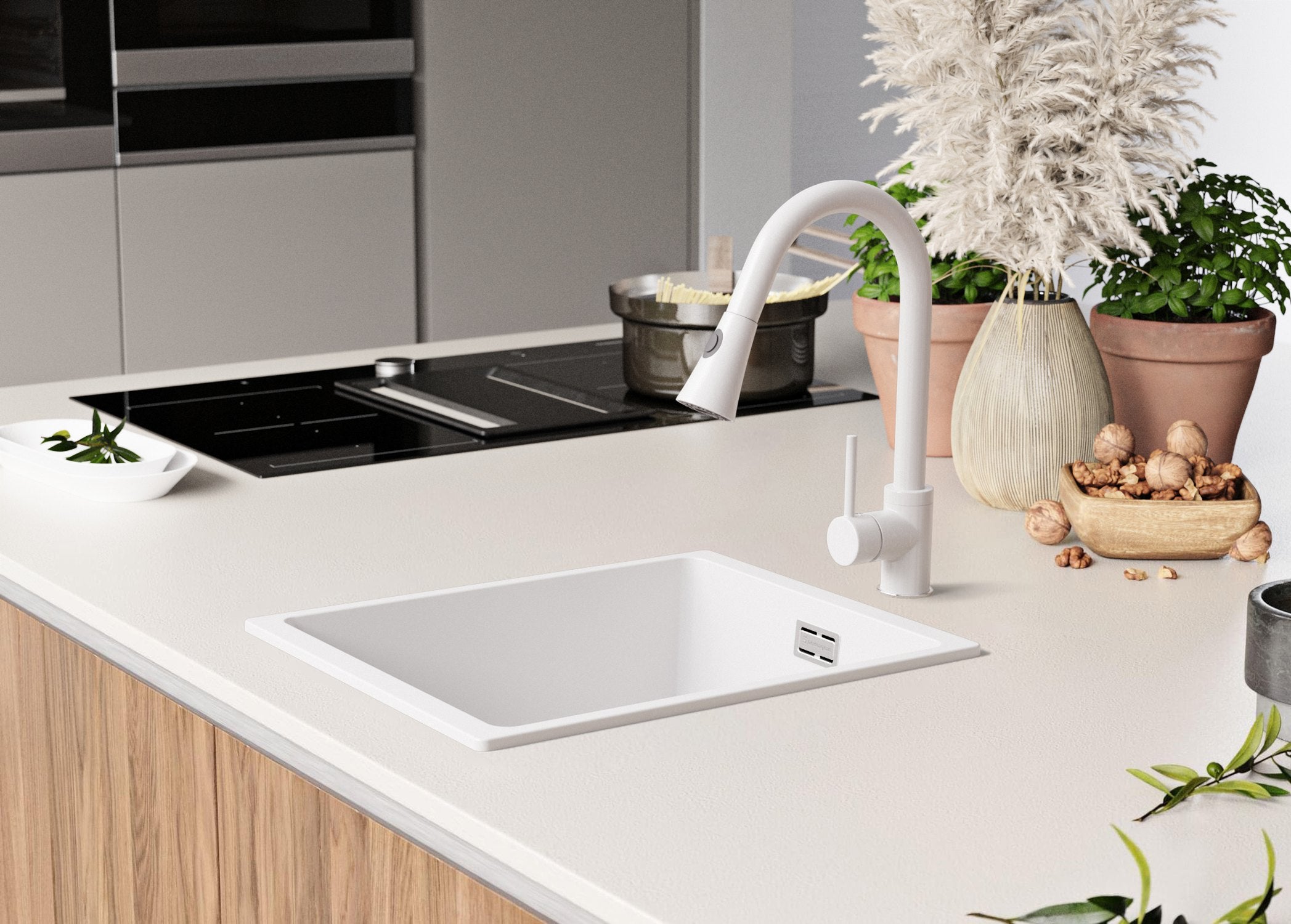 Lavello da Cucina Bianco 36x47cm, Lavandino in Granito a 1 vasca + Sifone Classico, Lavabo da Cucina Incasso al mobile 40cm - London Slim PRIMAGRAN - 9