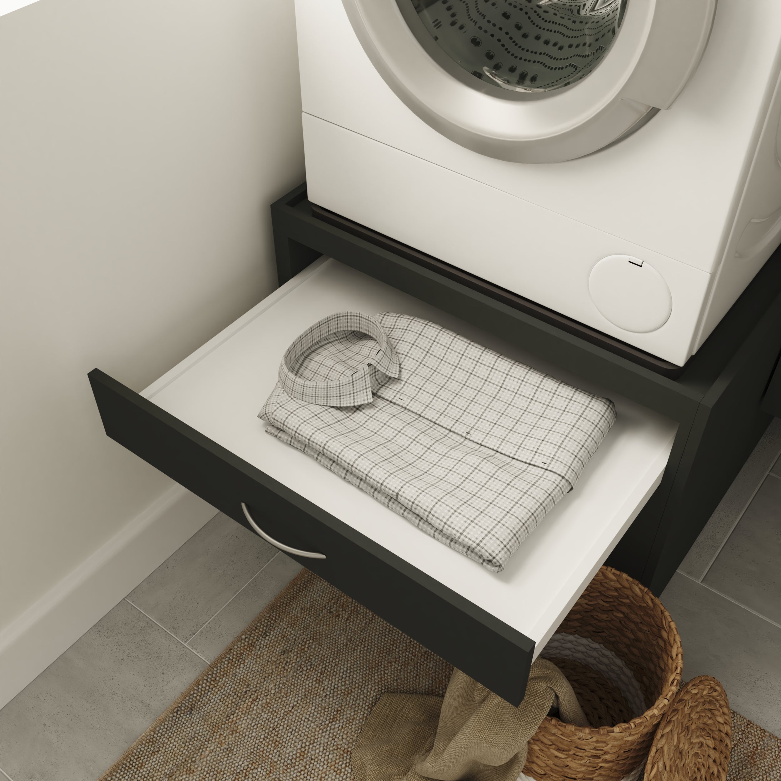 LANDAU Mueble bajo lavadora, 1 bandeja, 1 cajón extraíble y 2 puertas BLANCO - 2