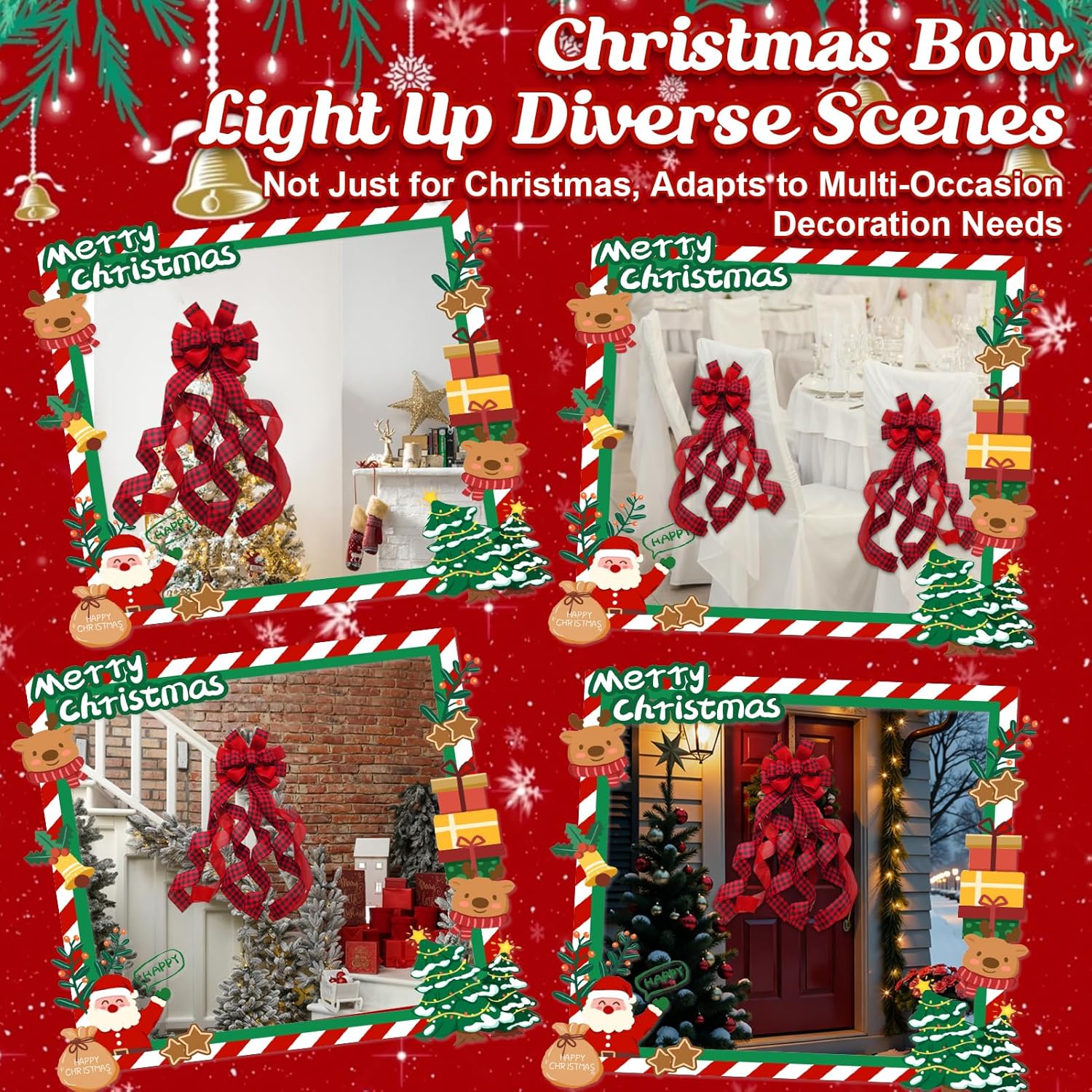 Fiocco di Natale rosso da 113 cm, fiocco regalo grande, fiocco per albero di Natale, fiocco di Natale grande a scacchi rossi e neri per alberi di Nata - 2