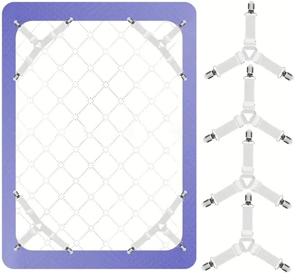 Attache Drap Housse Triangle Attache,Matelas Élastique Tendeur de Draps,Sangles de Fixation Triangulaires Réglables 4 Pièces Blanc - 2