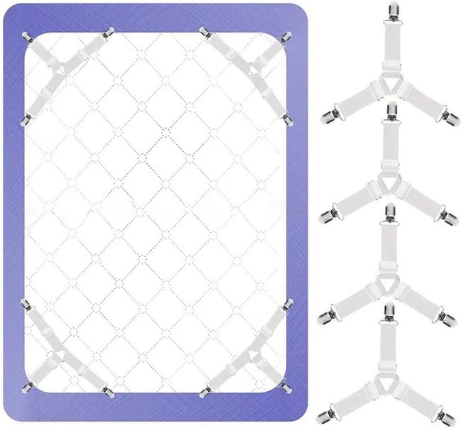 Attaches Universelles pour Drap de Lit - Fixation Housse de Matelas Anti- Dérapant, Sangle de Coin pour Toutes Tailles (Simple/Double/Roi) (8) | Leroy Merlin Attaches Universelles pour Drap de Lit - Fixation Housse de Matelas Anti- Dérapant, Sangle de Coin pour Toutes Tailles (Simple/Double/Roi) (8) | Leroy Merlin