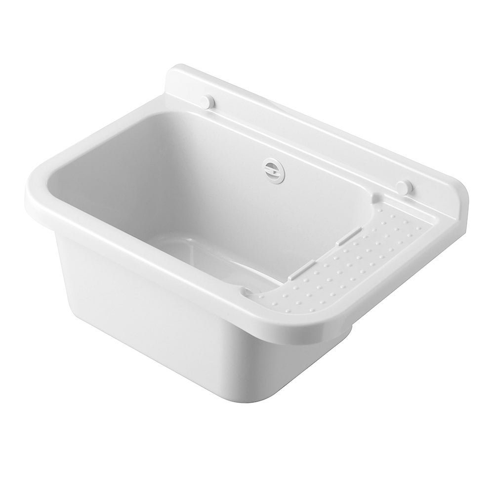 Évier en résine blanche 50x34 avec robinet mitigeur haut en acier inoxydable et bonde inclus - 5