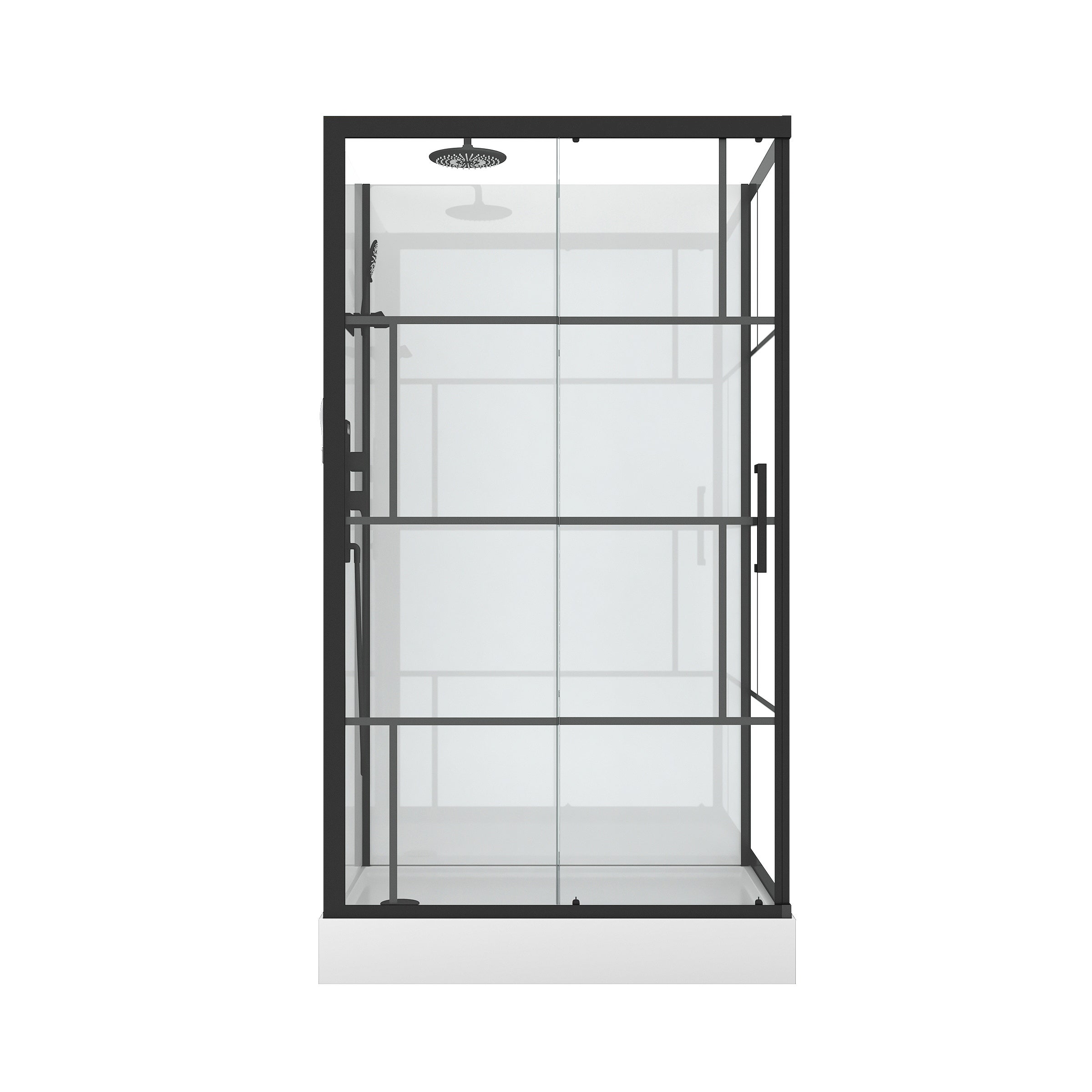 Cabine de douche 110x80cm / Receveur Haut - Verre transparent sérigraphié et Blanc - Profilés Noir - 3