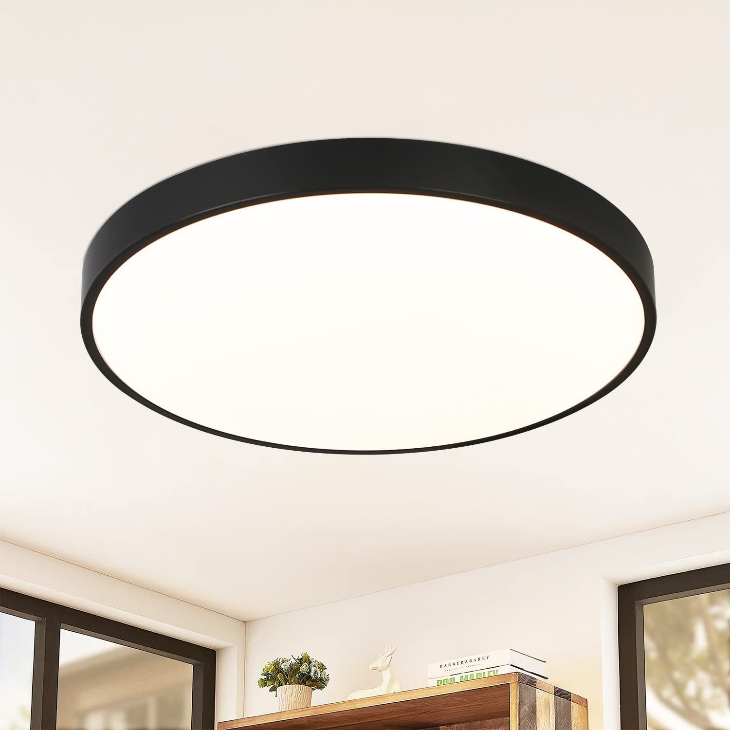 ZMH Nowoczesna czarna lampa sufitowa LED IP44 do salonu, przedpokoju lub biura