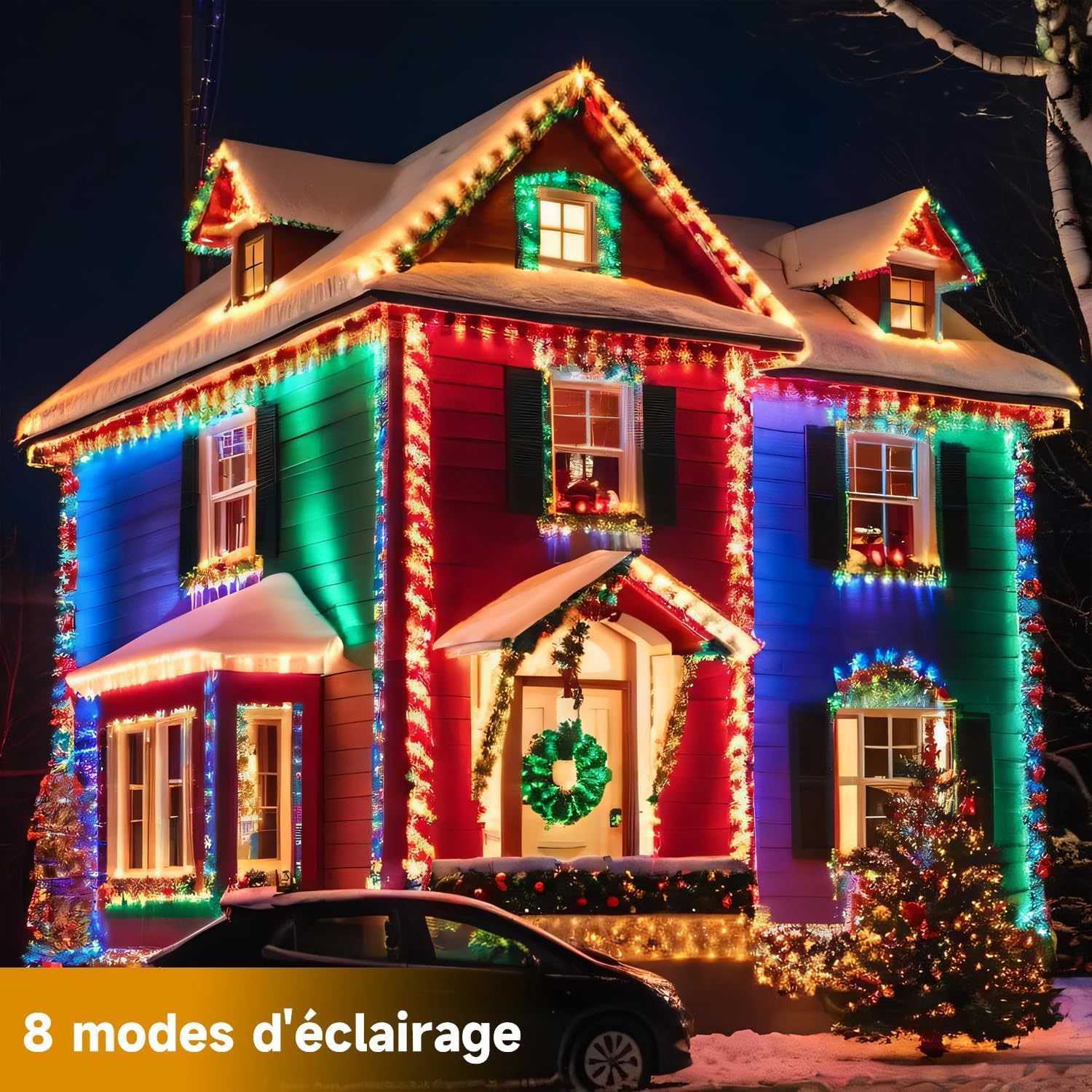 Guirlande Solaire Extérieur 12 Mètres - 100 LED, 8 Modes, IP65 étanche, Lumière Chaude, Pour Jardin Fête - 6