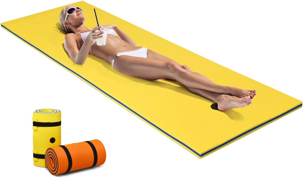 Tapis Flottant GOPLUS Piscine/Plage - 90x220cm - Mousse XPE - Avec Oreiller Et Cordon