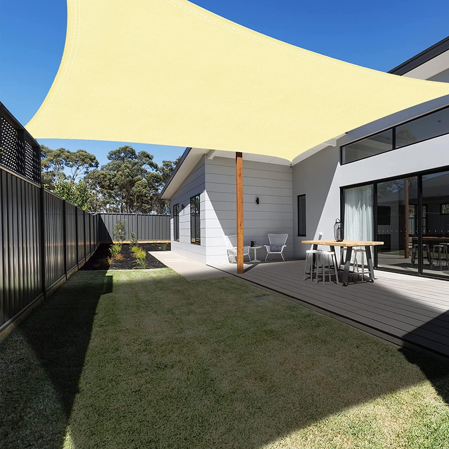 Żagiel przeciwsłoneczny 2m x 3m, beżowy, prostokątny, wodoodporny, ogrodowy, na patio, na imprezę, z ochroną przeciwsłoneczną, z 98% filtrem UV i liną