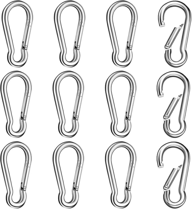 Karabinki ze stali nierdzewnej – opakowanie 12 szt. – wytrzymałe, uniwersalne, odpowiednie do uprawiania sportu, na kemping, dla zwierząt domowych, 5