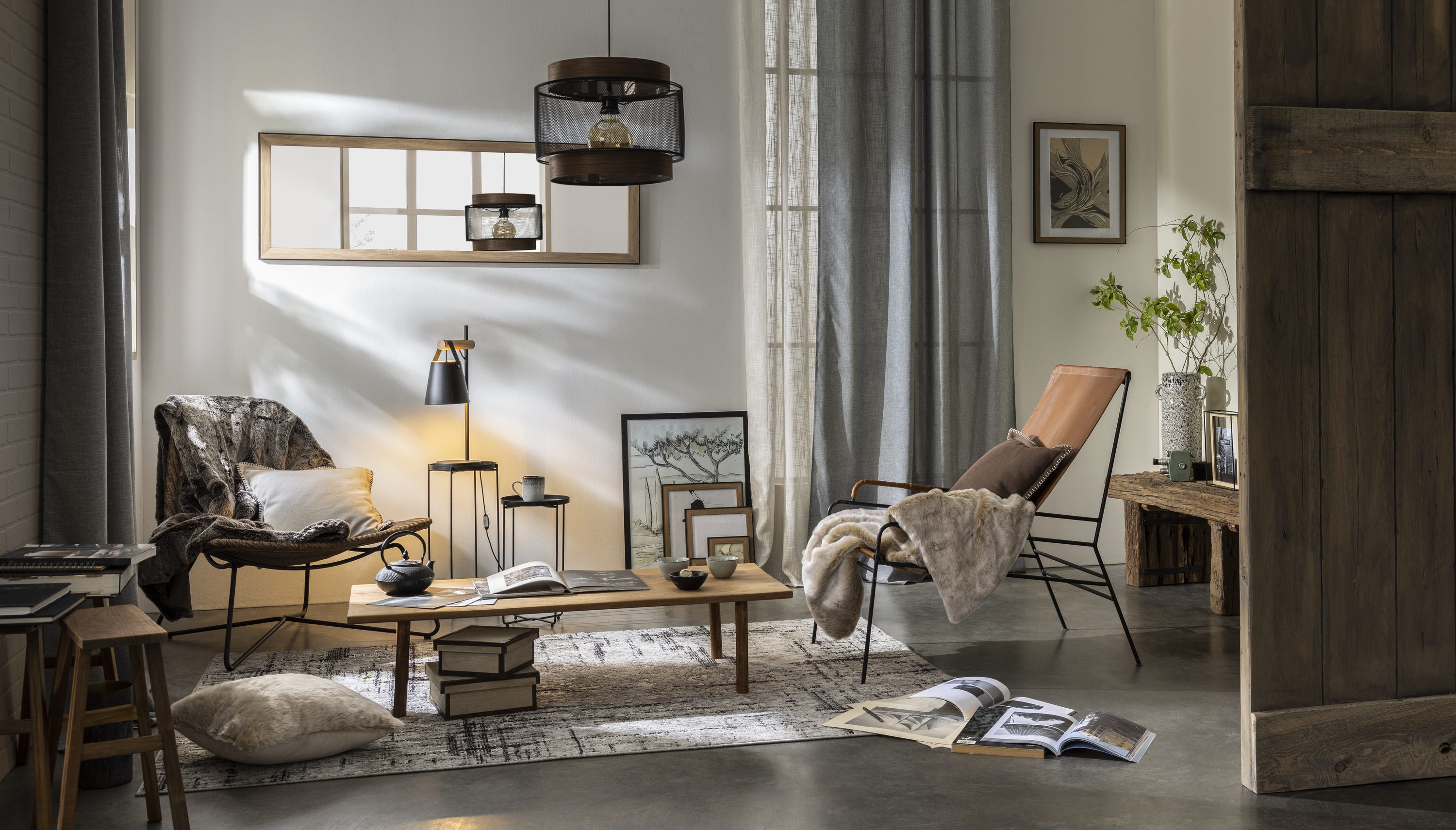 INSPIRE - Candeeiro de teto suspenso TAIGA - 1 x E27 - 40 cm - IP20 - Preto - Candeeiro suspenso - Aço - Madeira - 3