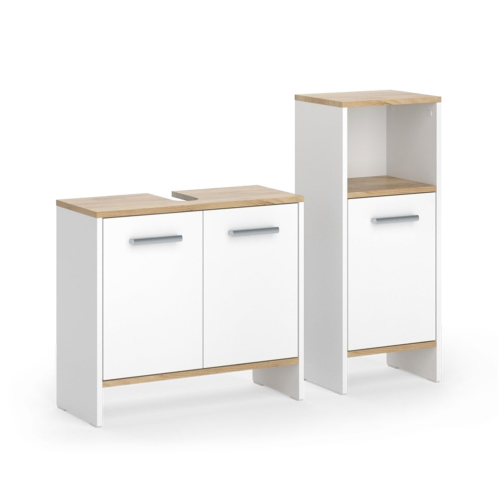 Vicco Zestaw mebli łazienkowych Karli, Biały/złoty dąb, 2 części