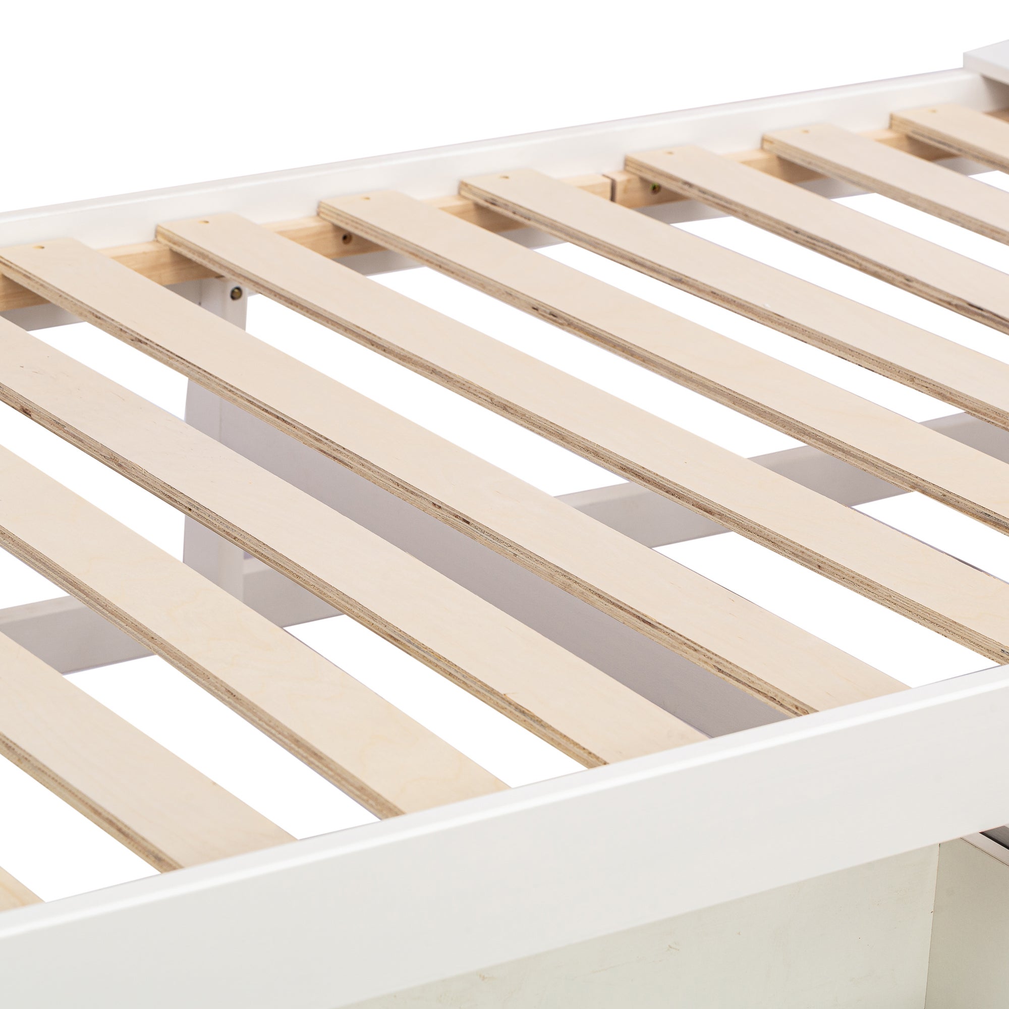 Letto estraibile 90x190 cm, testiera con contenitore, 2 cassetti, legno, bianco, senza materasso - 6