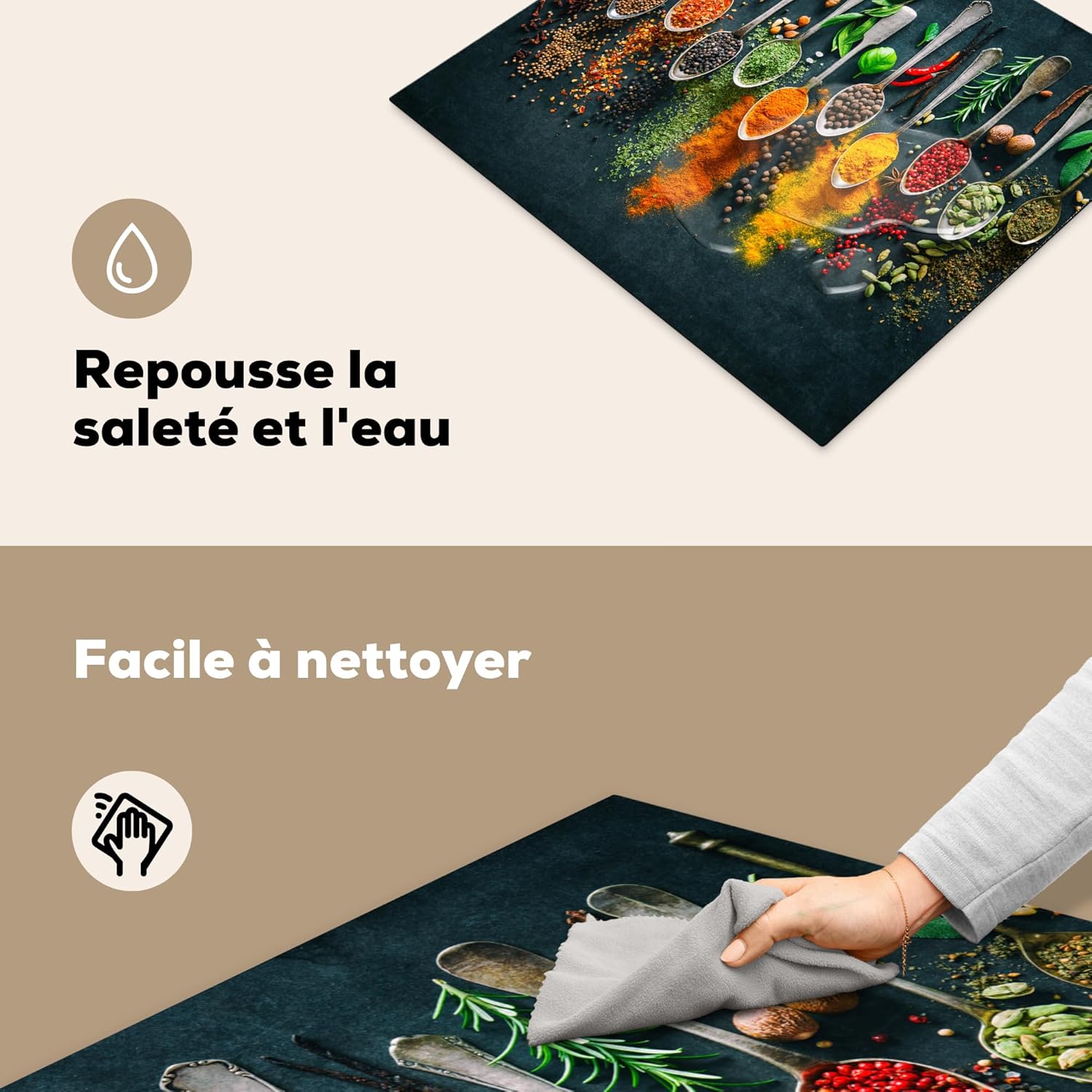 Protector de vitrocerámica, decoración de cocina, tapete protector, inducción, 40 x 60 cm, hierbas, especias y cucharas. - 4